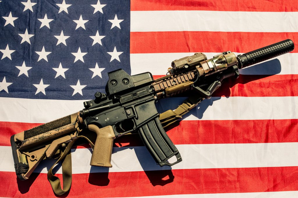 Weapon on American flag